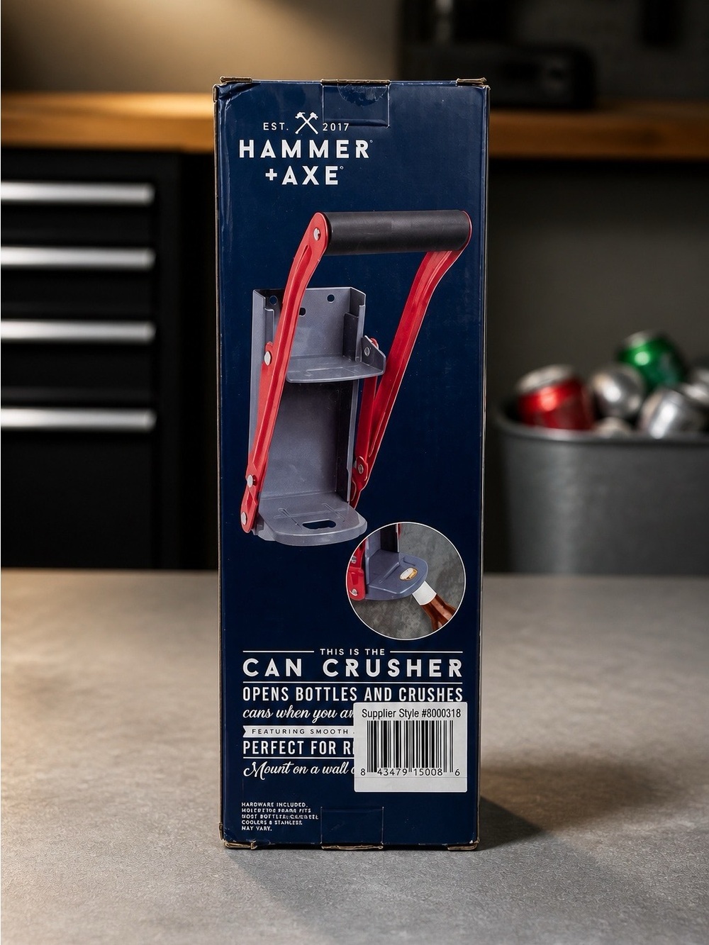 CAN CRUSHER WITH NOTTLE OPENER BY HAMMER AND AXE NWT